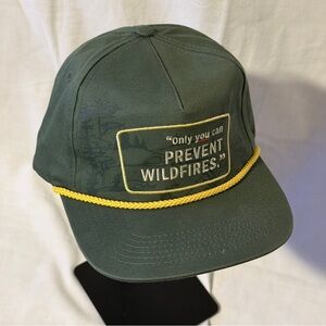 Smokey the Bear Adult Green Baseball Cap Hat with Yellow Rope Accent SnapBack!
